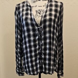 Express Black and White Plaid Blouse
